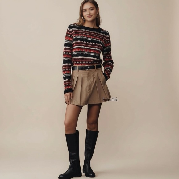 J.Crew Women’s S Cropped Pullover Sequence Lambs Wool Blend Fair Isle Sweater S - Picture 1 of 7